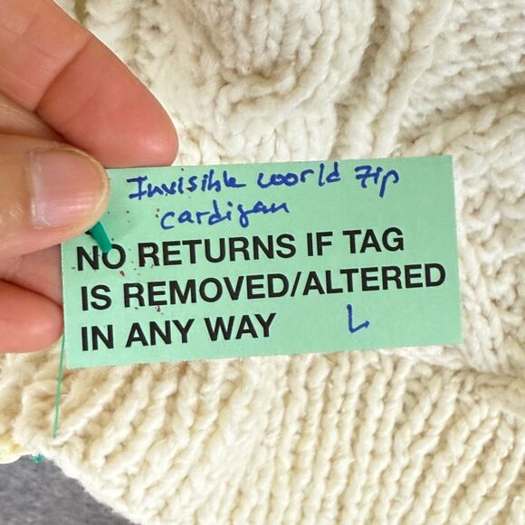 Invisible World Mens L Zip-Front Cardigan Sweater Chunky Knit Fisherman Ivory - Picture 7 of 11